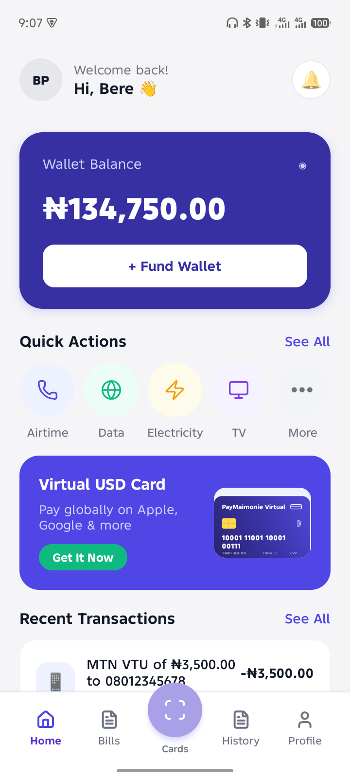 ClearPoint mobile app home screen